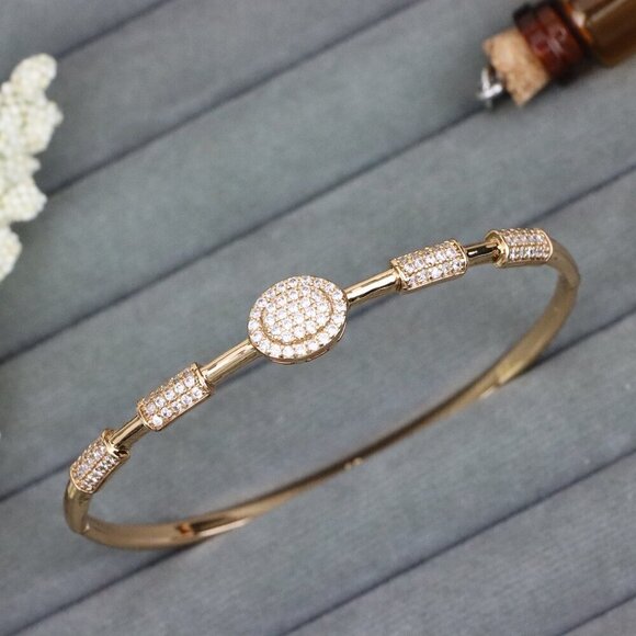 Rose Gold Bangle with Oval CZ Center and Textured Segments, XPBL0597 - Picture 1 of 12